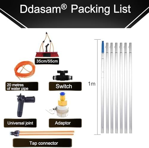 Glass Cleaning Brush Home Water Fed Telescopic Pole Kit Solar Panel Brush Rotating for Photovoltaic Panel12m/39FT Telescopic Window Cleaning Pole with Water Fed Brush Extendable Cleaner for