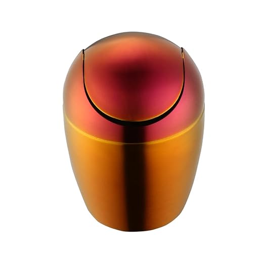 Mini Desktop Trash Can with Swing Lid 18/10 Stainless Steel Counter Top Garbage Bin Egg Shaped Metal Waste Bin (Orange Red 0.4 Gallon)