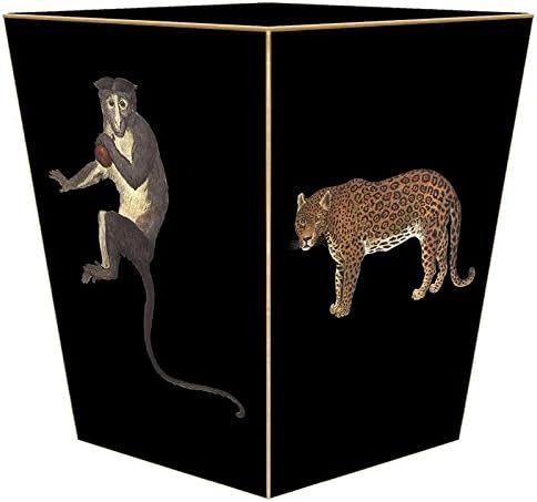 Marye-Kelley-Leopard Zebra &amp Monkeys Wastepaper Basket Decoupage Wood Decorative Wastebasket for Kitchen Bathroom Bedroom Living Room Handmade Made in The USA