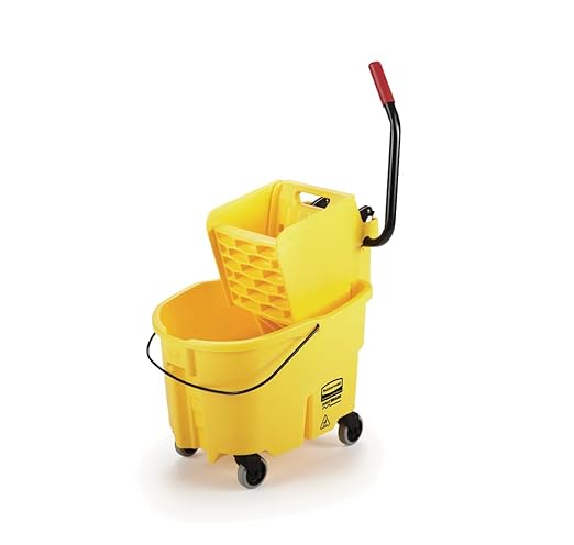 Rubbermaid Commercial Products WaveBrake 26 Qt. Side-Press Mop Bucket and Wringer Combo on Wheels Yellow for Professional/Industrial/Business Heavy-Duty Floor Cleaning/Mopping