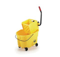 Rubbermaid Commercial Products WaveBrake 26 Qt. Side-Press Mop Bucket and Wringer Combo on Wheels Yellow for Professional/Industrial/Business Heavy-Duty Floor Cleaning/Mopping