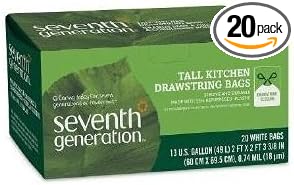 Seventh Generation Extra Strong Tall Kitchen Trash Bags - 13 Gallon - Case of 12 - 20 Count