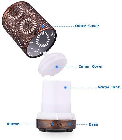JCLOUD Essential Oil Diffuser 100ML Aromatherapy Diffuser with Waterless Auto Shut-Off Vintage Metal Diffusers for Essential Oils Cool Mist Humidifier for Home