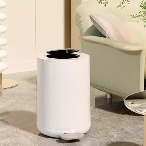 Compost bin kitchen/garbage Foot Pedal Round Trash Can Soft Close Step Garbage Can with Removable Inner Bin 12/15L Modern Trash Can with Lid for Living Room Bedroom Office Step trash can(Grey whit