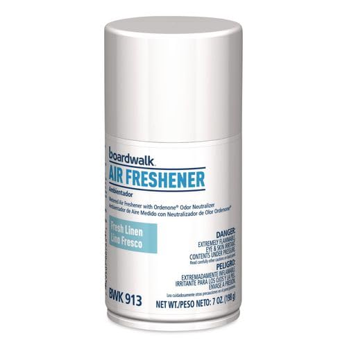 Boardwalk 7oz Metered Air Freshener Refill 6-Pack Fresh Linen Scent Aerosol Spray Fits Most Dispensers Odor Eliminator Made in the USA