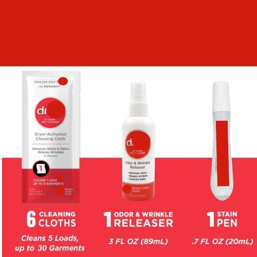dryrel at-Home Dry Cleaner Starter Kit. Dry-Cleaner 6 Count In 1 Box. - At-Home Dry Cleaning Kit - 6 Cleaning Cloths with Stain Remover &amp Wrinkle Release Spray | Refresh System to Clean