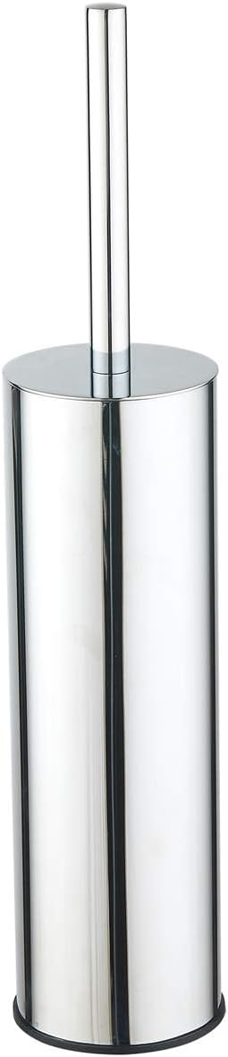 Toilet Brush and Holder Set Chrome Stainless Steel 304 Heavy Duty Round Toilet Brush Set – Rust Resistant Long Handle Replacement Heads Floor Standing Bathroom Toilet Cleaning Brush