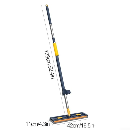 Adjustable 360° Rotating Large Flat Mop Effortless Cleaning on Tile Hardwood and Windows - Ergonomic Design All Surfaces(Blue Folding Bucket)