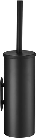 Toilet Bowl Brush and Holder 304 Stainless Steel No-Punch Hook Base Dual Purpose Toilet Brush Holder with Removable Inner Bucket and Splash Cover - Soft Bristles (Black)