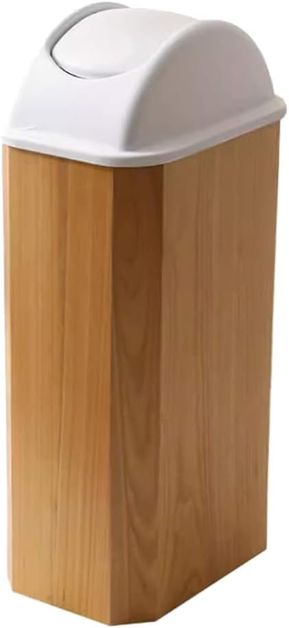 Home Commercial Luxury Wastebasket Garbage Container Bin Wooden Trash Can with Lid for Bathroom Kitchen Home Office 48L (Size:28LColor:Wood Color)