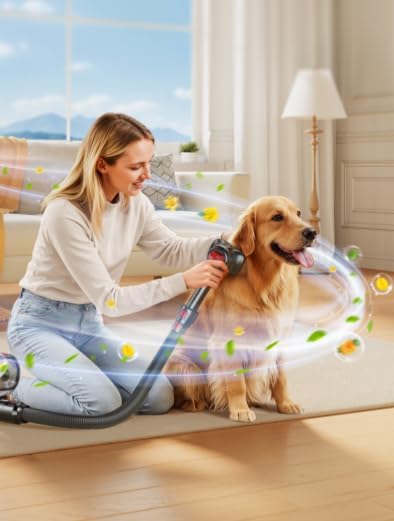 Fieety V7 Cordless Vacuum Cleaner Bundled with 3-in-1 Dog &amp Cat Hair Vacuum Brush for Grooming
