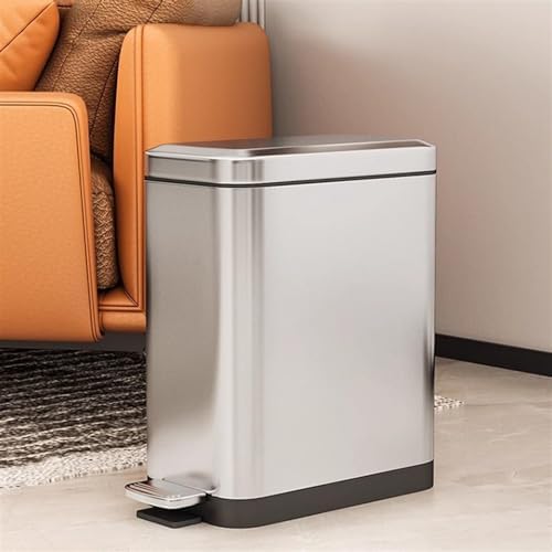 Trash Cans Wastebasket Slim Stainless Steel Trash Can Step Pedal Trash Can - Narrow Soft Close Lid Garbage Bin with Removable Inner Bucket for Home Kitchen Bath