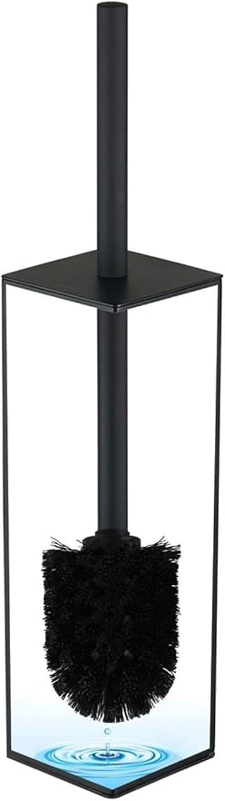 Matte Black Square Stainless Steel Toilet Brush with Holder 304 Modern Toilet Brush Set – Rust Resistant Long Handle Replacement Heads Floor Standing Bathroom Toilet Cleaning Brush