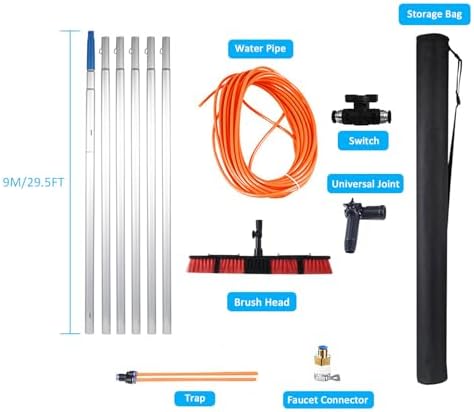 Glass Cleaning Brush Home Water Fed Telescopic Pole Kit Solar Panel Brush Rotating for Photovoltaic PanelExtendable Telescopic Window Cleaner Kit - 3-12m Reach Adjustable Brush Head (55cm)