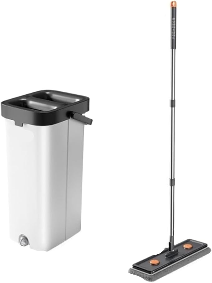 40cm Floor Spin Flat Square Mop Combo Set Scraper with Bucket 360 Complete Wet Dry Washing and Squeeze Mops for Home(40cm-Bucket-4-Mop)