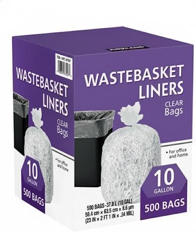 10 Gallon Clear Wastebasket Liners 500 Count – 23 x 25 Small Trash Bags 0.34 Mil Thick Durable Garbage Bags for Office Bathroom &amp Home