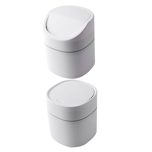Healifty 2Pcs Small Waste Basket with Lid Odorless Plastic Desktop Trash Can Garbage Can for Kitchen Living Room Bedroom and Office Compact Wastebasket for Tidy Spaces