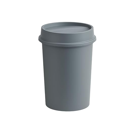 11 Gallon Round Gray Commercial Trash Can with Swing-Top Lid - Hands-Free Polyethylene Wastebasket for Office School Facility and Commercial Use - Dent &amp Crack Resistant