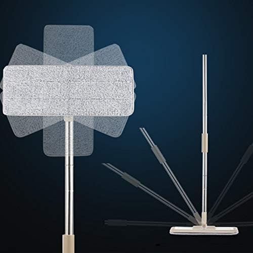 Squeeze Hand Free Flat Mop Bucket with Stainless Steel Handle Wet Dry Floor Cleaning 360 Rotatable Heads with Reusable Pads