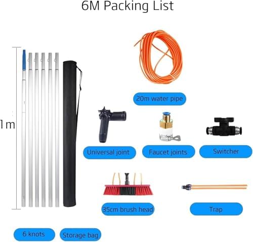 Glass Cleaning Brush Home Water Fed Telescopic Pole Kit Solar Panel Brush Rotating for Photovoltaic PanelTelescopic Window Cleaning Brush Kit - Adjustable Water Fed Pole for Solar Panel Cle