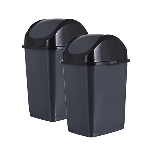 Superio Kitchen Trash Can with Swing Top Lid 9 Gallon Slim Waste Bin 37 Qt Sturdy Plastic Garbage Can Medium Recycling Bin for Office Bathroom Under Counter Dorm Bedroom (Dark Grey-2 Pack)