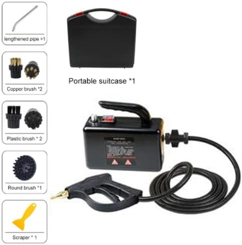 Handheld High Temperature Cleaner2600W High Temperature Portable Steamer for CleaningTankless and Heavy Duty Commercial Home Grout Tile Kitchen Bathroom Cart (110V/220V)Black-220V