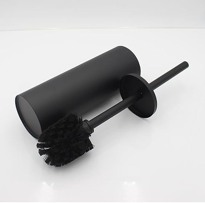 Toilet Brush and Holder Set KWQKEM Stainless Steel Toilet Bowl Cleaners Brush and Holder Free Standing with Lid Bathroom Accessories Brush Head Replaceable Stylish Modern Design (Matte Black)