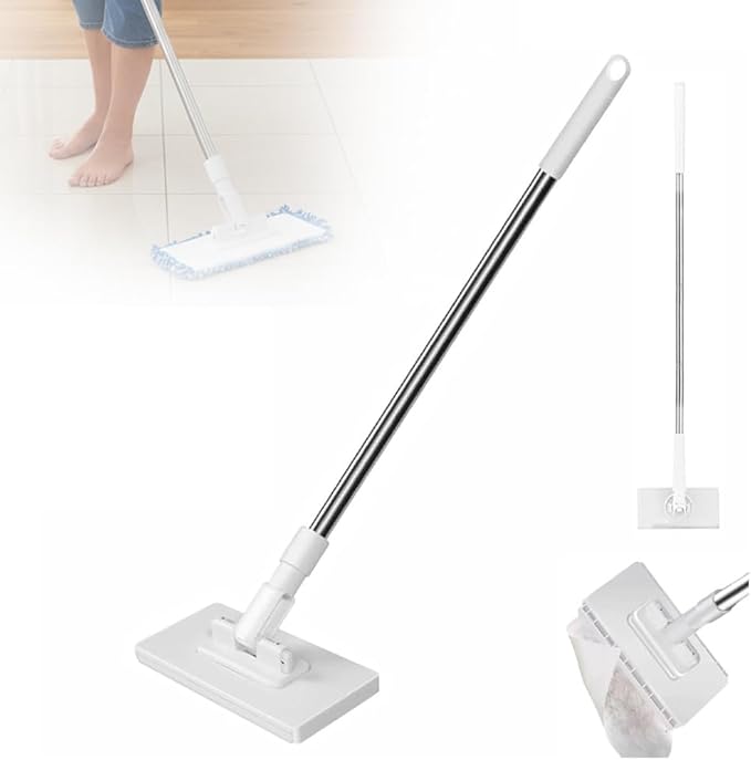 2026 Snap Grip Mini Mop Upgraded with 10 Pads| Zero Touch Hands-Free Cleaning Mop|27.5” &amp 36.5” Adjustable Handle Flat Dust Mop for BathroomCornersWindows|No Wash Wet &amp Dry Use (36.5”White)