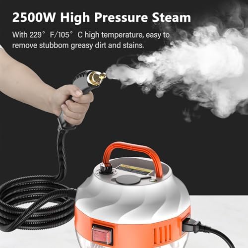 Steam Cleaner 2500W High Temperature Pressurized Steam Cleaning Machine Handheld Steam Cleaner Multi Purpose Steamer (Orange Black)