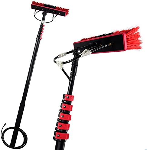 Glass Cleaning Brush Home Water Fed Telescopic Pole Kit Solar Panel Brush Rotating for Photovoltaic PanelWindow Cleaning Pole 12-36FT Water Fed Telescopic Brush with Squeegee Water/Hose F