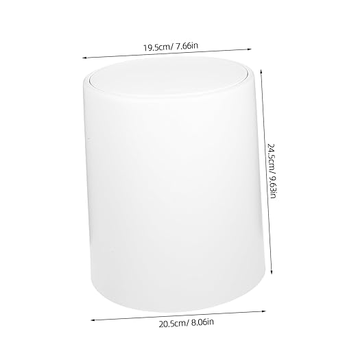 Modern Press Trash Can Medium Garbage Container with Press Lid Stylish Waste Basket for Home Use for Bedrooms Kitchens and Compact Spaces Gray White