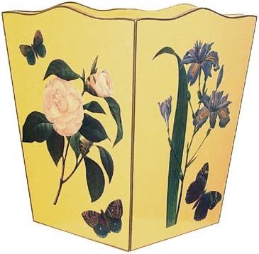Marye-Kelley-Yellow-Floral 2 Wastepaper BasketDecoupage Wood Decorative Wastebasket for Kitchen Bathroom Bedroom Living Room Handmade Made in The USA