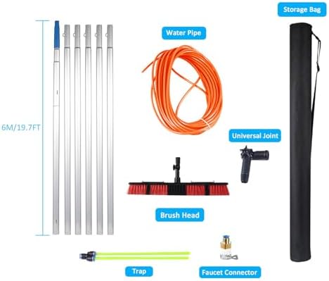 Glass Cleaning Brush Home Water Fed Telescopic Pole Kit Solar Panel Brush Rotating for Photovoltaic PanelSolar Panel Cleaning Brush and Pole Kit 5-12m Water Fed Pole with 30/50cm Water Bru