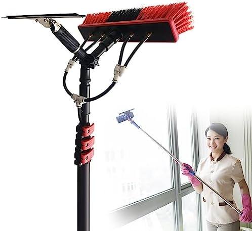 Glass Cleaning Brush Home Water Fed Telescopic Pole Kit Solar Panel Brush Rotating for Photovoltaic PanelAluminum Alloy Cleaning PoleWindow Retractable Water Fed Rod with Squeegee&amp 180° Ro