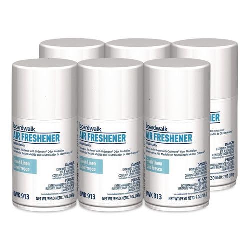 Boardwalk 7oz Metered Air Freshener Refill 6-Pack Fresh Linen Scent Aerosol Spray Fits Most Dispensers Odor Eliminator Made in the USA
