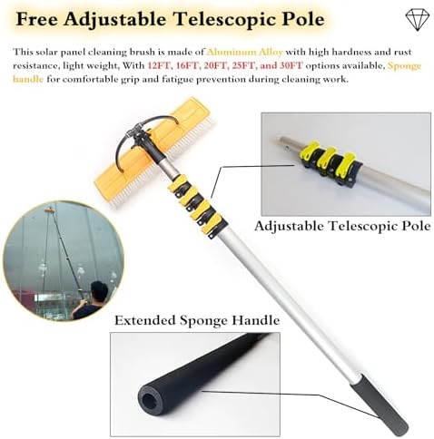 Glass Cleaning Brush Home Water Fed Telescopic Pole Kit Solar Panel Brush Rotating for Photovoltaic Panel30ft Telescopic Water Fed Window Cleaning Kit – Aluminum Pole &amp Brush for Solar Pane