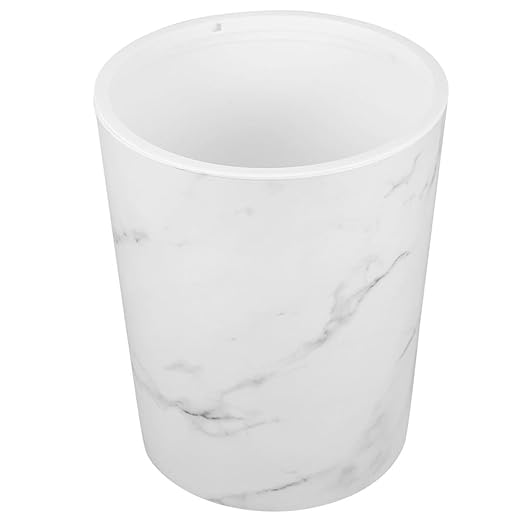 SUPVOX Marble Pattern Large Capacity Wastebasket with Press Ring Plastic Recycle Garbage Bin for Bathroom Kitchen Office White Marble Texture Trash Can