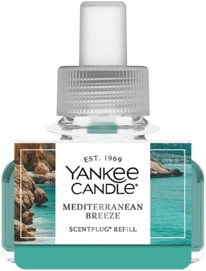 Yankee Candle ScentPlug Refill Mediterranean Breeze Home Fragrance Plugin Oil with Salt Air and Soft Citrus Notes Odor Neutralizing Wall Air Freshener 0.625 Ounce (Pack of 6)
