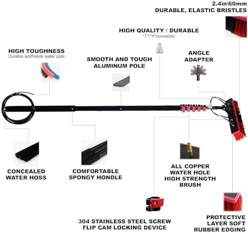 Glass Cleaning Brush Home Water Fed Telescopic Pole Kit Solar Panel Brush Rotating for Photovoltaic PanelWater Fed Pole Kit Window Cleaning Pole Aluminum Outdoor Window Cleaner Telescopi