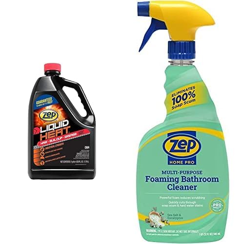 Zep Liquid Heat Clog Dissolver Gel + Zep Home Pro Multi-Purpose Foaming Bathroom Cleaner - ZULHG128 128 oz &amp R53106 32 oz - Remove Clogs in 10 Minutes &amp Remove Soap Scum and Stains