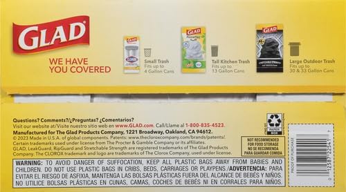 Glad ForceFlex Tall Kitchen Drawstring Trash Bags13 GalFragrance Free110 Ct (Package May Vary)(Pack of 3)