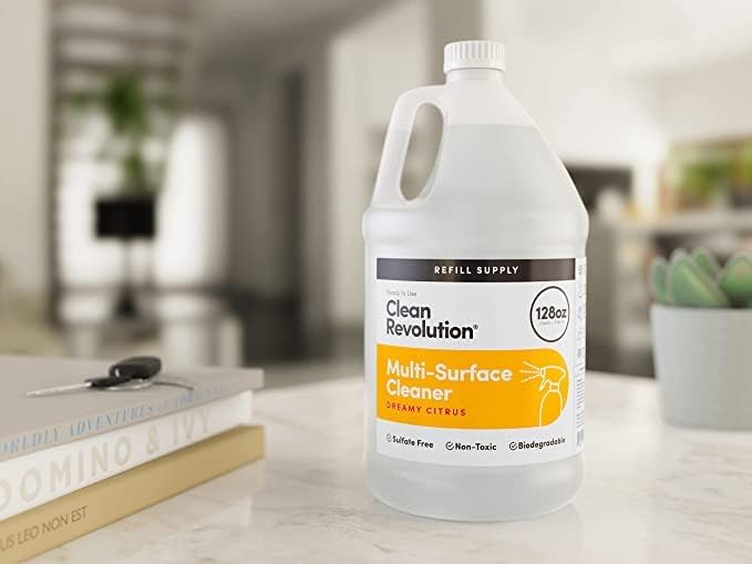 Clean Revolution Multi Surface Cleaner Refill Supply Non-Toxic Eco-Friendly &amp Plant-Based Ready to Use Dreamy Citrus 128 Fl Oz (Pack of 4)