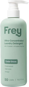 FREY Concentrated Liquid Laundry Detergent | Formulated for Sensitive Skin &amp HE Washers | Removes Stains Effectively | 50 Loads per Bottle (1-pack Cedar Grove)