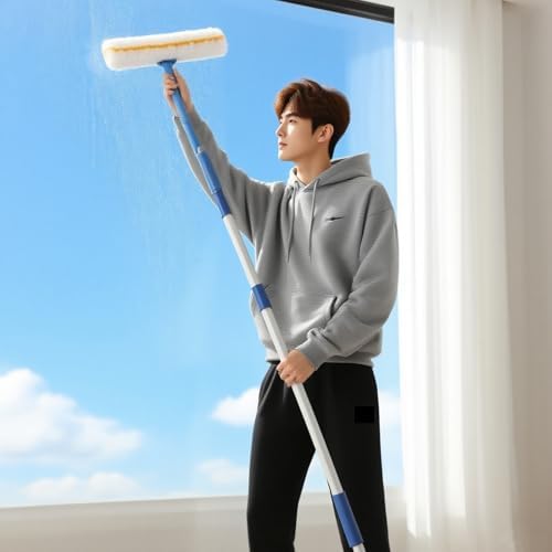 Ultra-Long Window Cleaning Set 16-40 Ft Telescopic Glass Washing Pole with Silicone Squeegee Professional Cleaner Tools for Shops &amp Shopping Centers (9m/29.5ft)