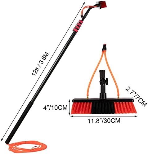 Glass Cleaning Brush Home Water Fed Telescopic Pole Kit Solar Panel Brush Rotating for Photovoltaic Panel12FT-36FT Window Cleaning Pole Water Fed Telescopic Brush Extendable Cleaner Conserv