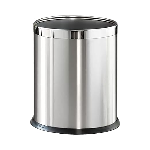 2.6Gallon/10LStainless Steel Bathroom Trash CanChrome Trash CanSilver Garbage Can for OfficeWastebasket for HotelOfficeStoreMetal Trash bin Without lid (Silver)
