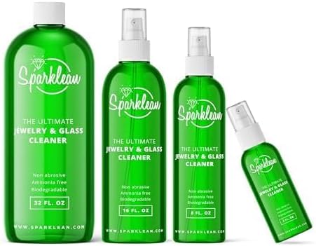 SPARKLEAN Jewelry &amp Glass Cleaner Spray (2 Oz) - Biodegradable Ammonia-Free Solution for Gold Silver &amp Diamond Rings - Safe for All Metals &amp Gemstones - Eco-Friendly - Travel Size