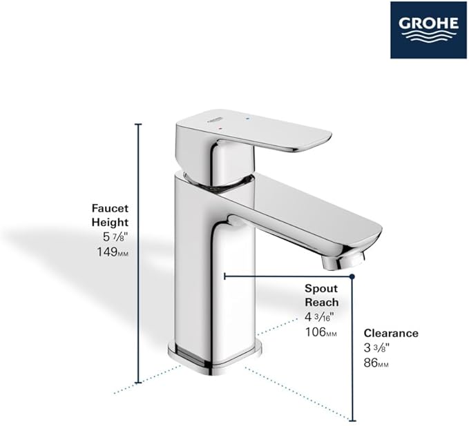 Grohe 101899EN00 Cubeo Single Hole Single Handle S-Size Bathroom Faucet Less Drain 1.2 GPM Brushed Nickel