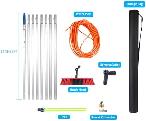 Glass Cleaning Brush Home Water Fed Telescopic Pole Kit Solar Panel Brush Rotating for Photovoltaic PanelSolar Panel Cleaning Brush and Pole 5-12m Water Fed Pole Kit 30/50cm Water Brush