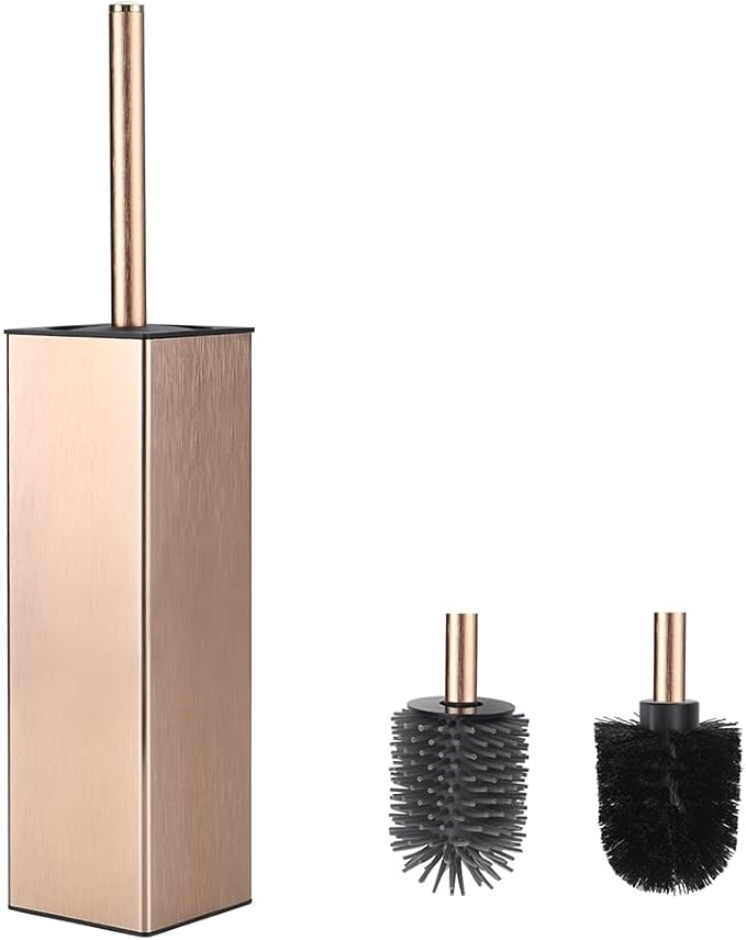 BGL Standing Toilet Brush and Holder Rose Gold Aluminium Toilet Bowl Cleaner Brush and Holder for Bathroom Storage and Organization Square Design Sturdy and Space Saving